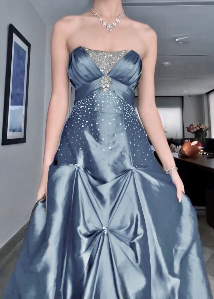 A Line Strapless Blue Formal Dress Long Party Dress Evening Dress Prom Dresses     cg25727