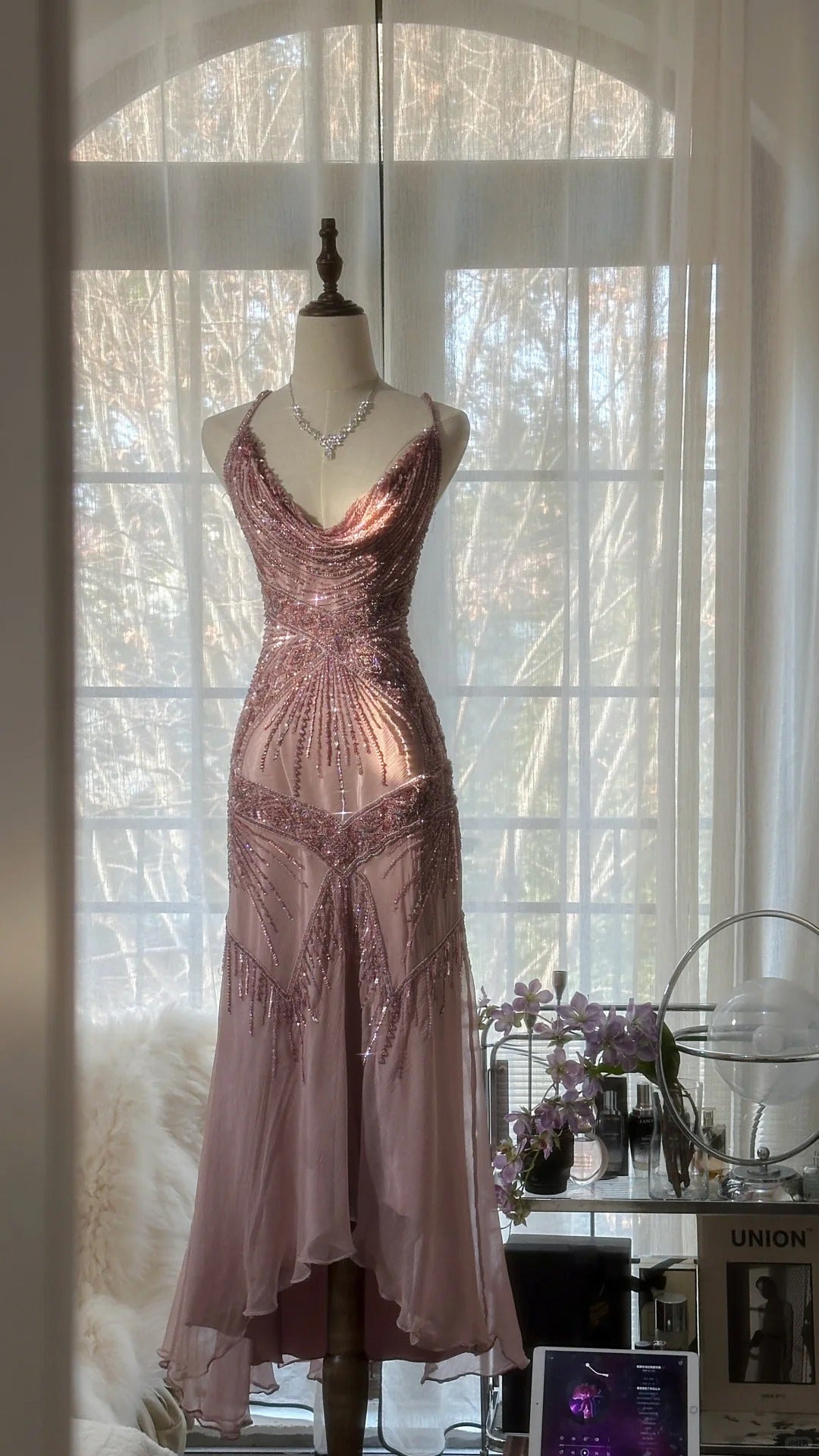 Vintage Evening Dresses, Sleeveless Pink Party Gowns  cg25514