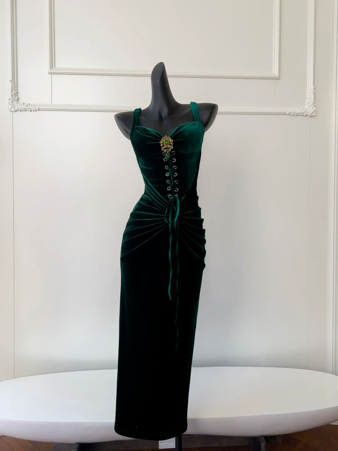 Green Velvet Vintage Evening Dresses,Sleeveless Party Gowns  cg25488
