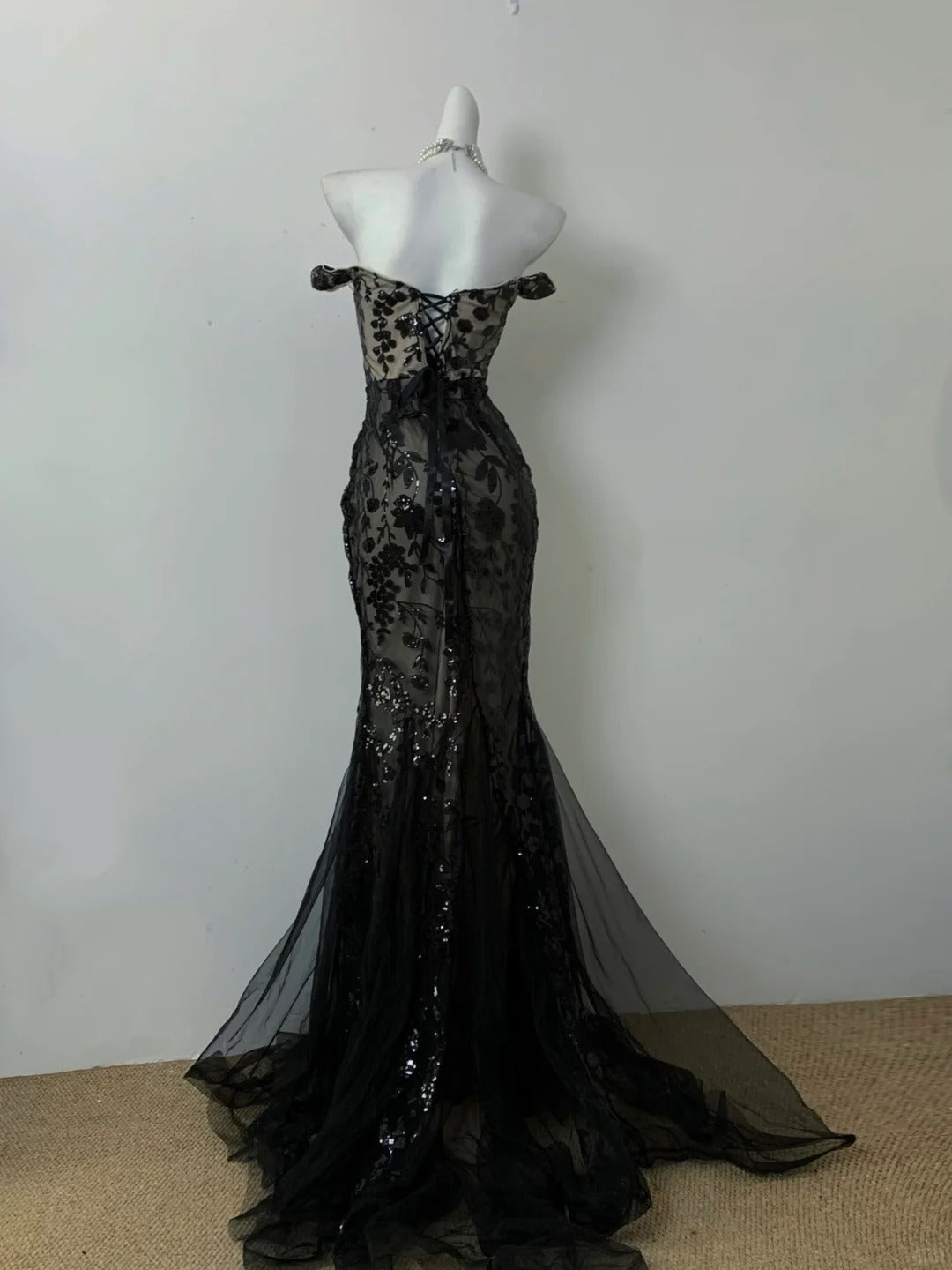 Black Lace Mermaid Evening Dresses,Sleeveless Party Prom Dress, Formal Dress    cg25472
