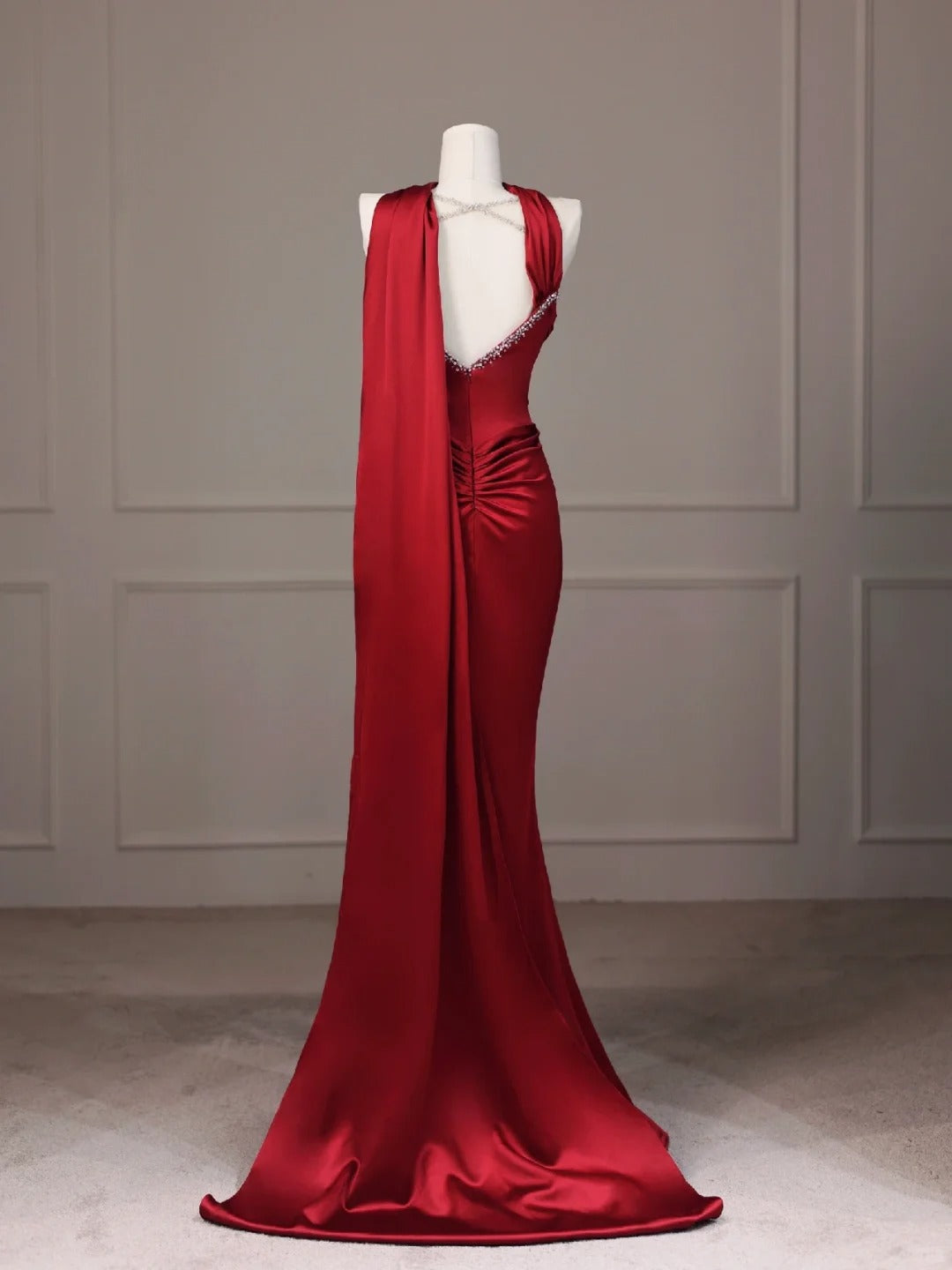 Red Mermaid Evening Dresses, Long Sleeveless Prom Party Gowns With Slit  cg25533
