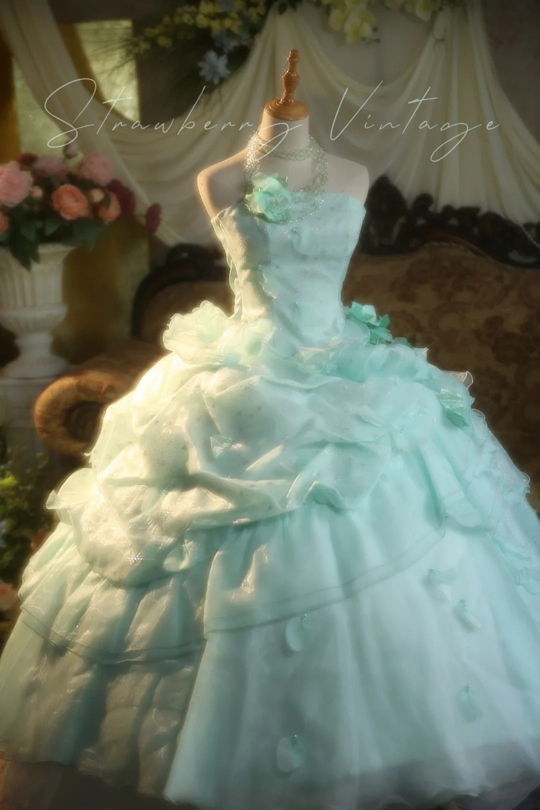 A Line Green Tulle Ball Gown Quinceanera Dress Evening Dress    cg25478