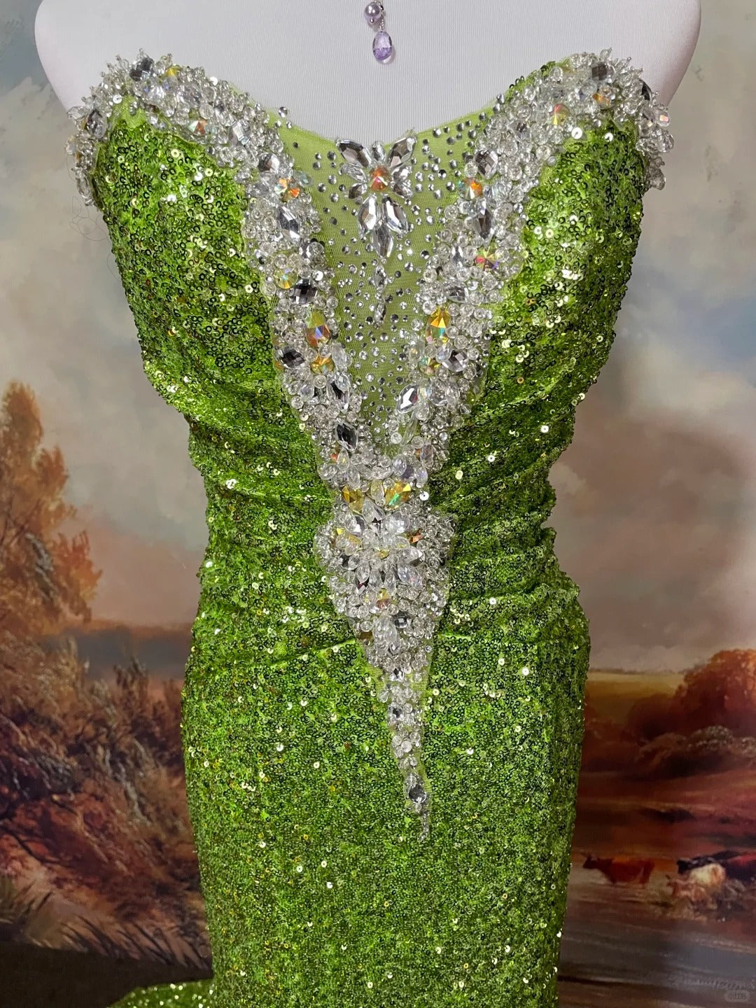 Green Sequin Mermaid Strapless Evening Dress Long Prom Dress    cg25569