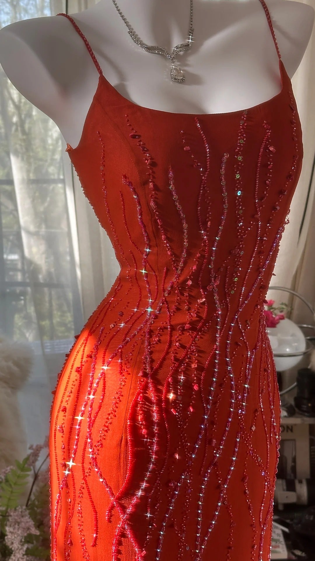 Vintage Evening Dresses, Orange Mermaid Sleeveless Long Party Gowns  cg25529