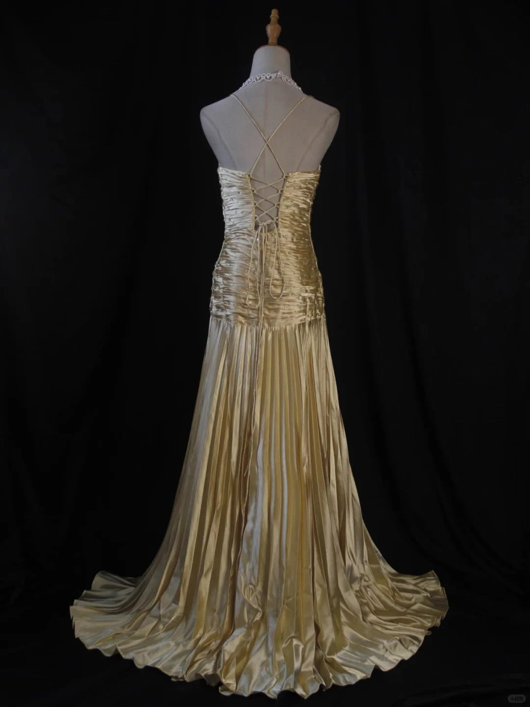 Gold Pleats Vintage Evening Dresses, Sleeveless Long Party Gowns  cg25498