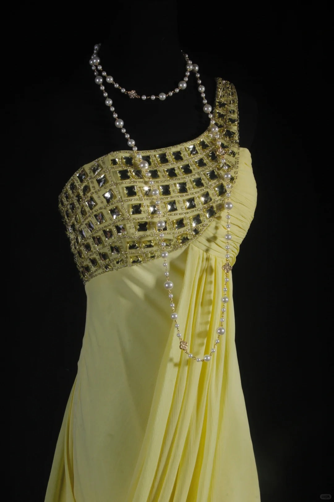 Yellow One Shoulder Chiffon Vintage Evening Dresses, Sleeveless Long Party Gowns  cg25500