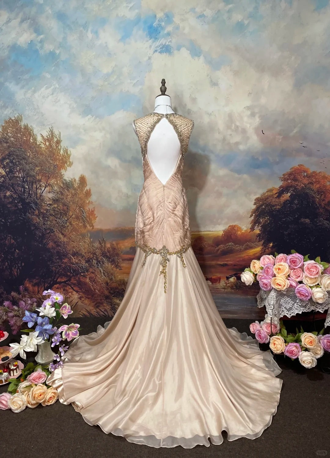 Light Pink Beaded Mermaid Evening Dress Unique Long Prom Dress    cg25570