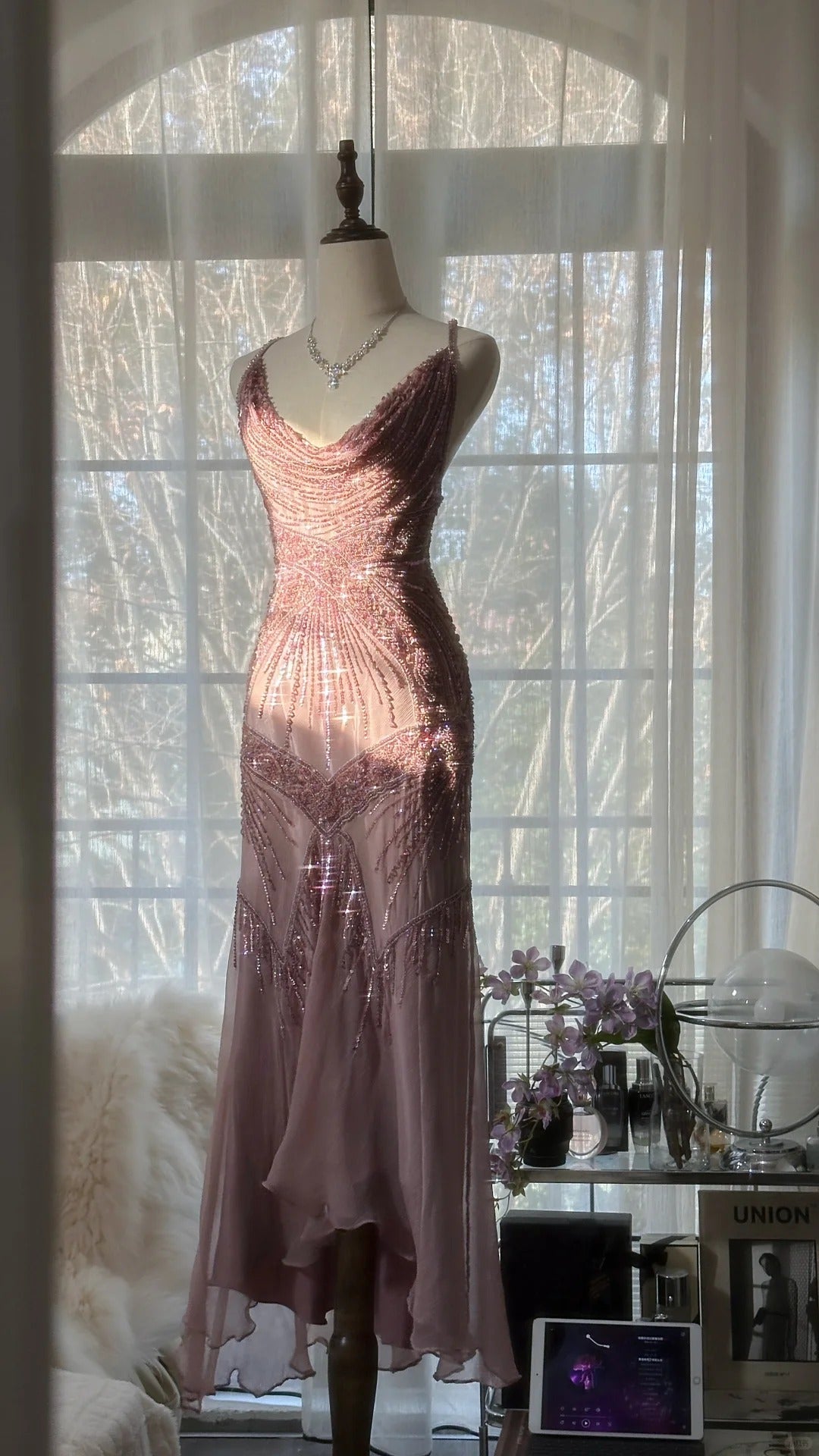 Vintage Evening Dresses, Sleeveless Pink Party Gowns  cg25514