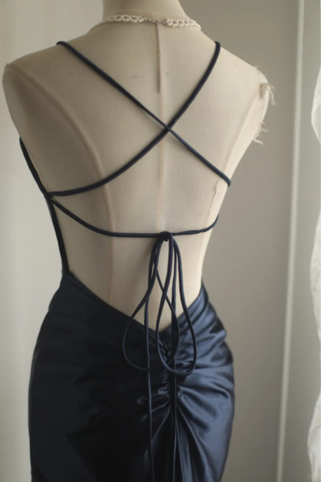 Navy Blue Satin Simple Prom Party Dresses Unique Long Evening Dress   cg25946