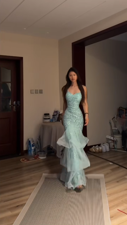 Blue Mermaid Evening Dresses, Long Sequin Prom Party Gowns  cg25536