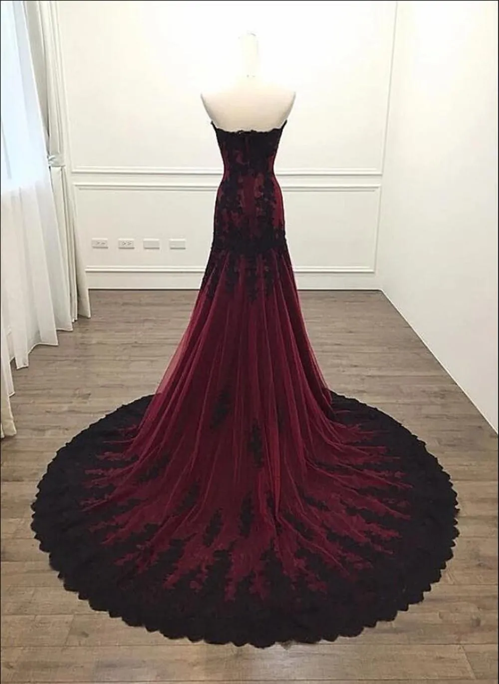 Mermaid Strapless Burgundy Lace Evening Dress Prom Dress cg26241