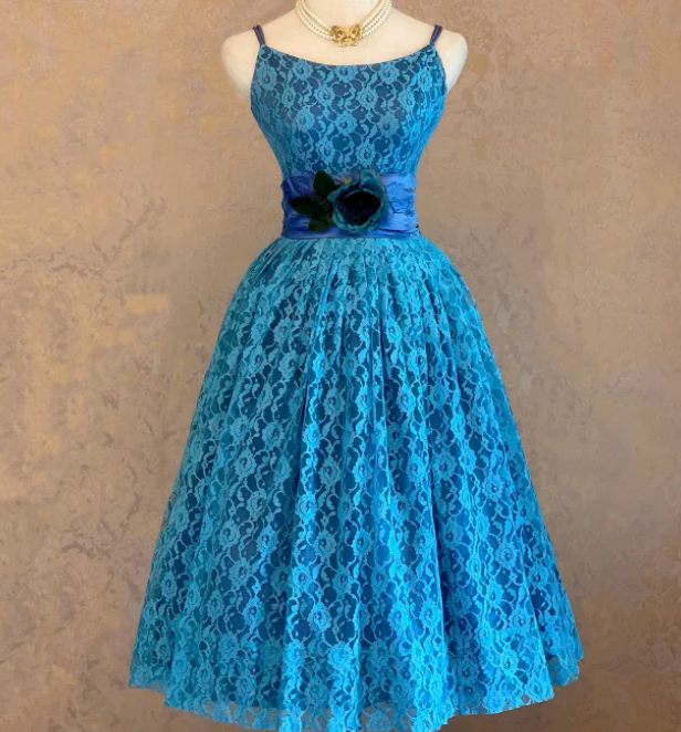 Blue Lace Prom Party Dress Vintage Homecoming Dress Birthday Outfit cg26264