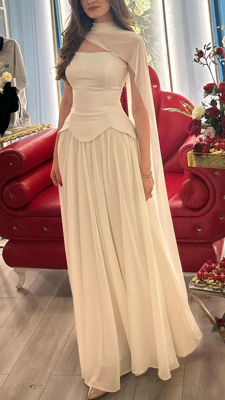 off-shoulder sleeveless pleated chiffon a-line party dress cg26172