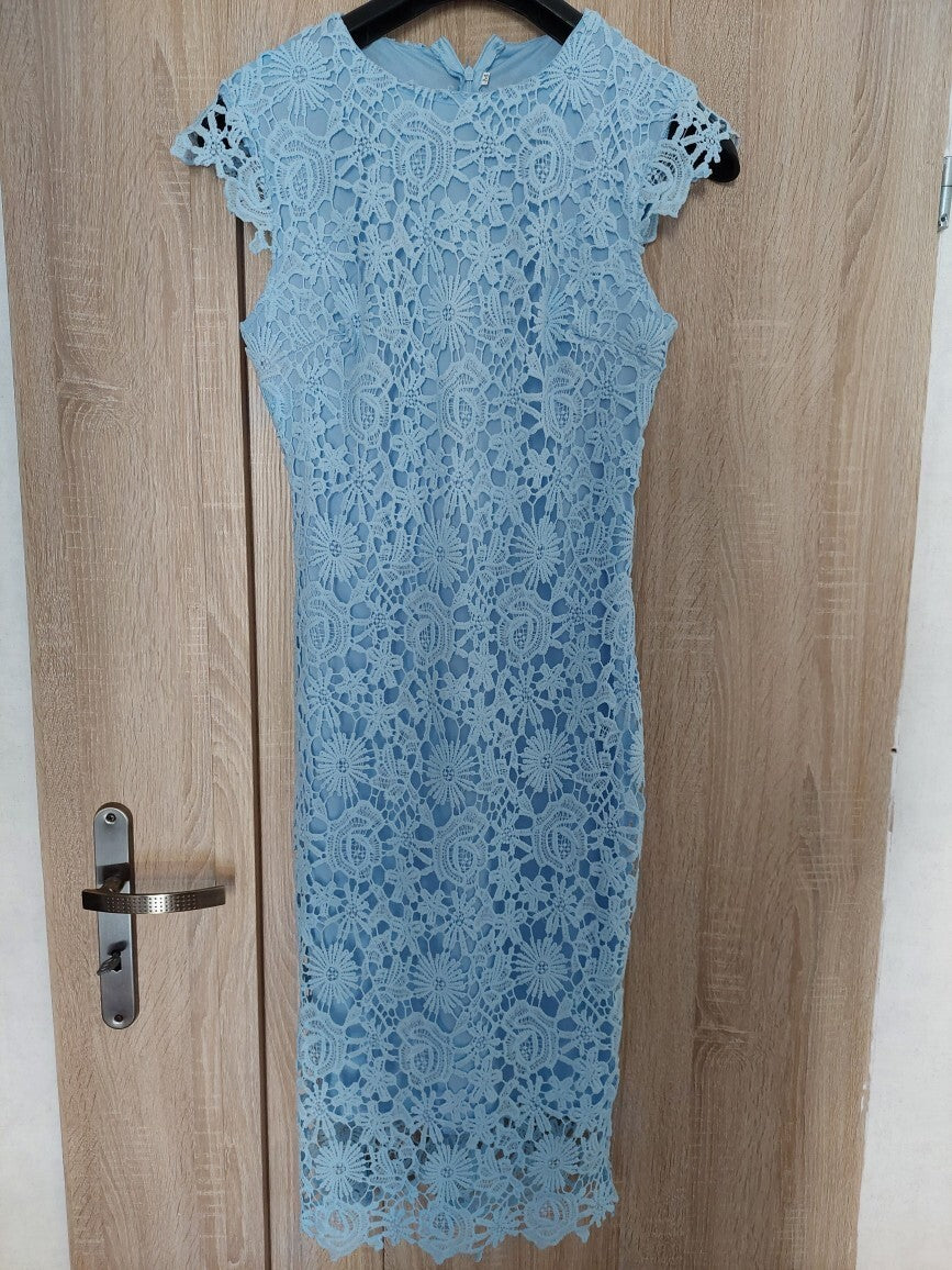 Blue Ruffled-Sleeve Satin Crepe Prom Dress cg22297