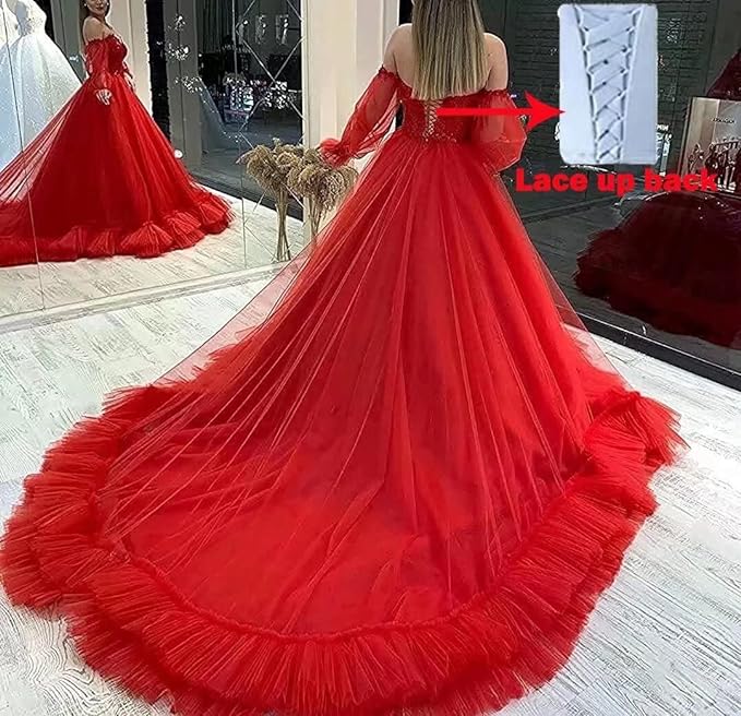 Elegant Red Tulle Ball Gown prom Dresses cg15856
