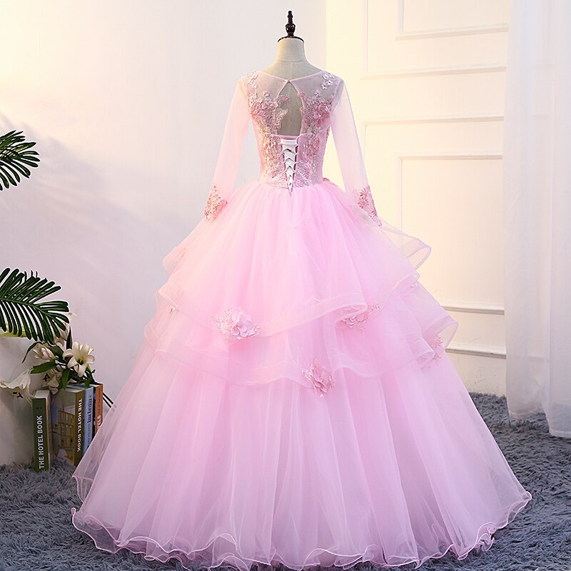 Pink Long Sleeve Quinceanera Dresses Prom Dress With Sleeve cg13625