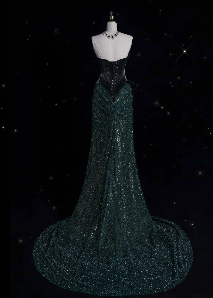 Mermaid Strapless Sequin Green Long Prom Dresses Evening Dress cg26210
