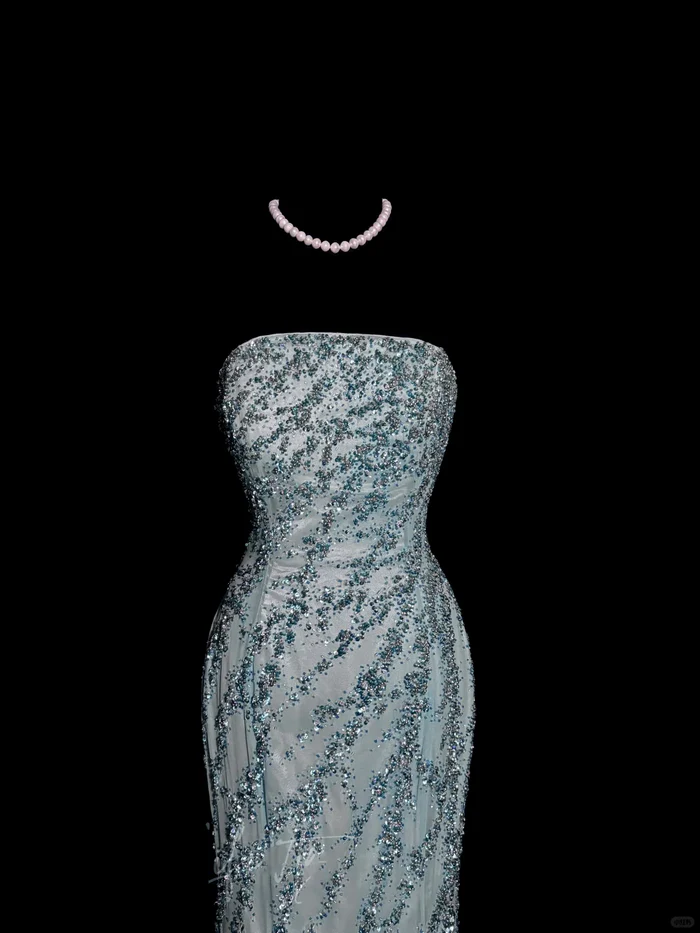 Vintage Mermaid Strapless Tulle Blue Beads Long Prom Gown Fairy Prom Dresses cg26130