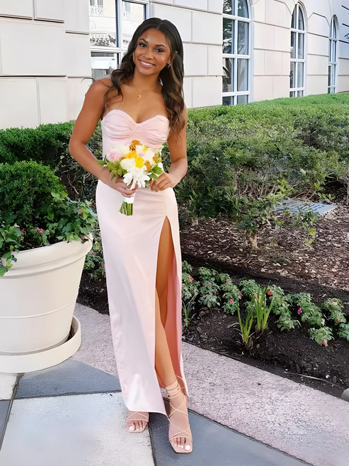 Elegant Sweetheart Pink Prom Dress with Slit cg26223