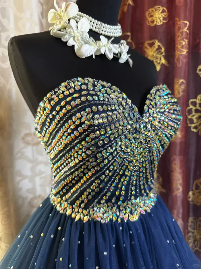 Sparkly Sweetheart Neck Blue Tulle Beaded A Line Short Prom Dress Formal Homecoming Dress cg26136