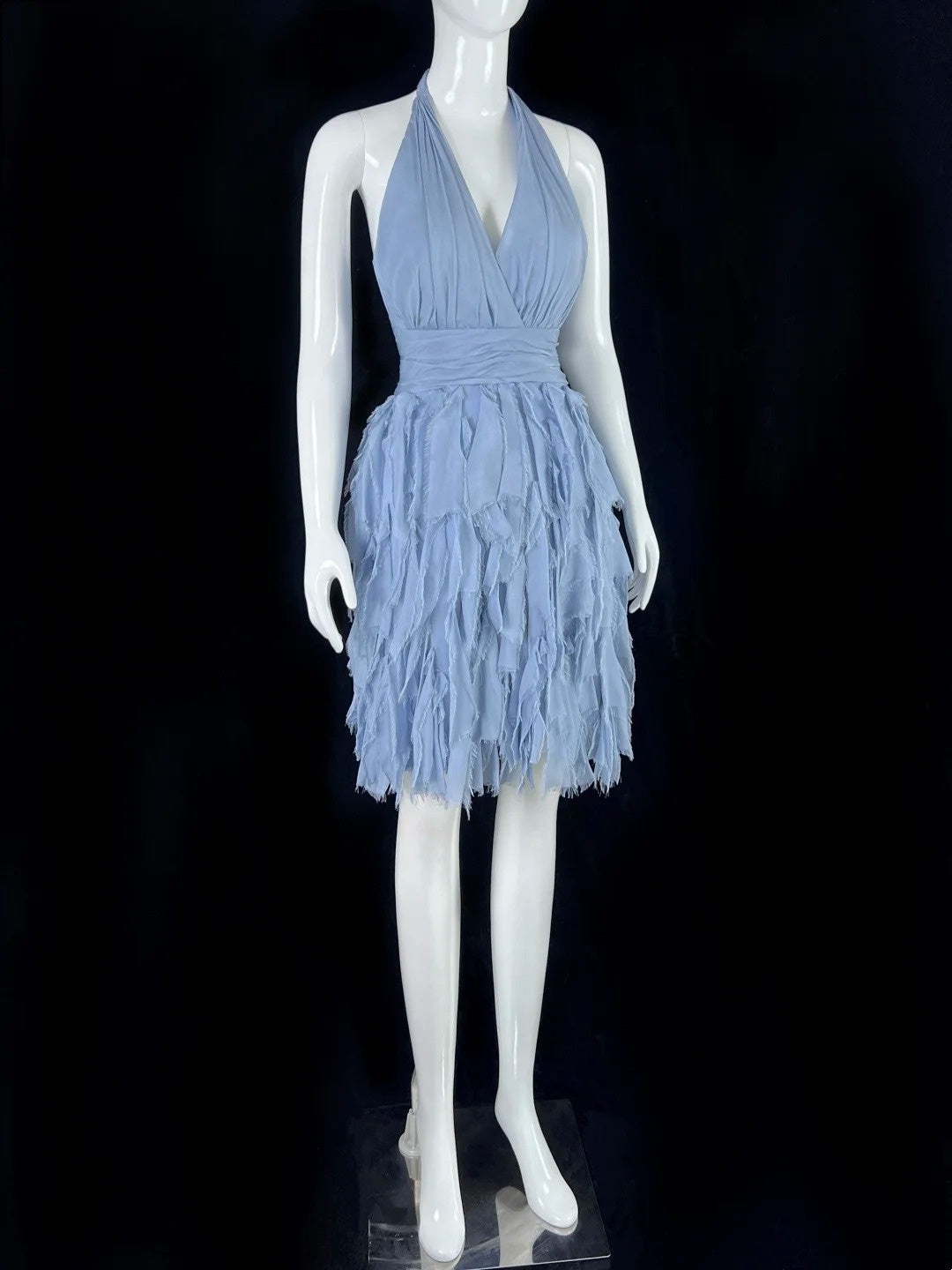 Beautiful Halter Neck Blue Homecoming Dress Ruffles A-Line Short Dress CY0047