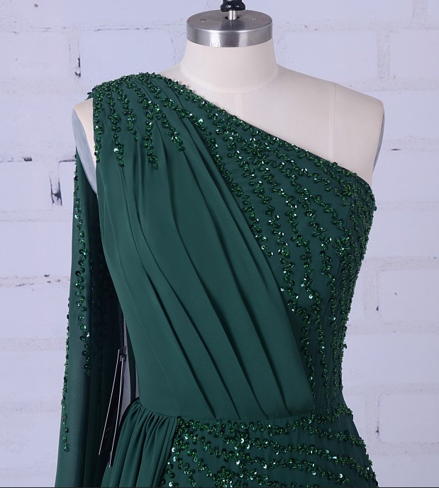 Green Party Long Formal Dress Unique Prom Dress With Beading cg5780