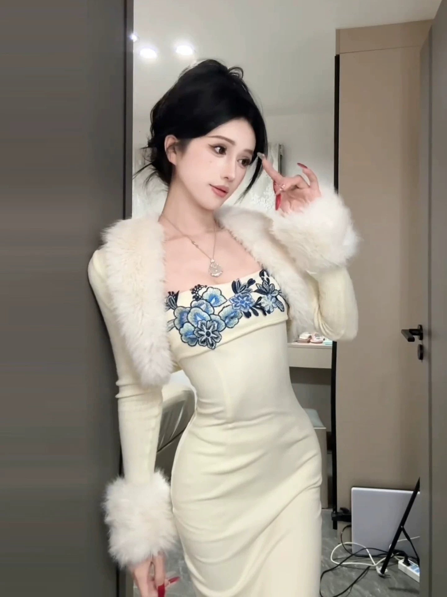 Slit cheongsam bodycon skirt women's shawl coat G017