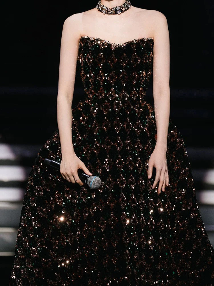 Ball Gown Sweetheart Black Sequin Long Evening Dress Prom Dresses Birthday Outfits cg26200