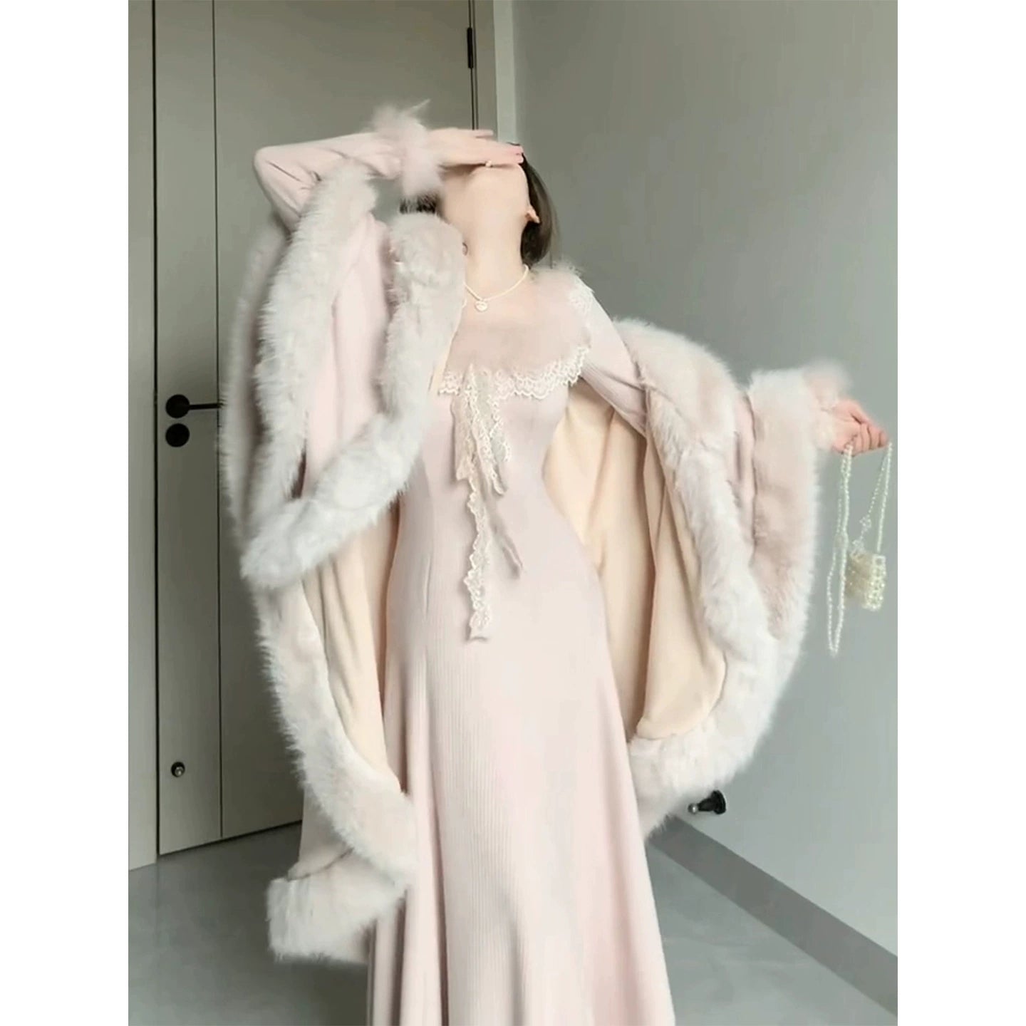 Lace-trimmed knit dress for women G105