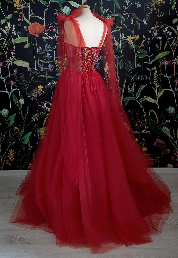 Red Long Evening Dress Prom Dresses Birthday Outfits cg26192