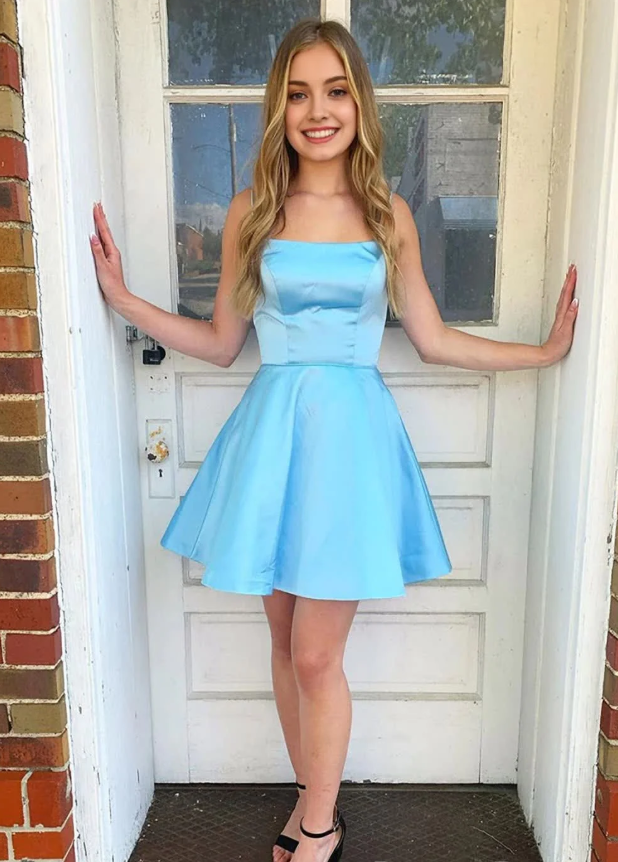 Simple yellow satin short dress yellow homecoming dress cg21631