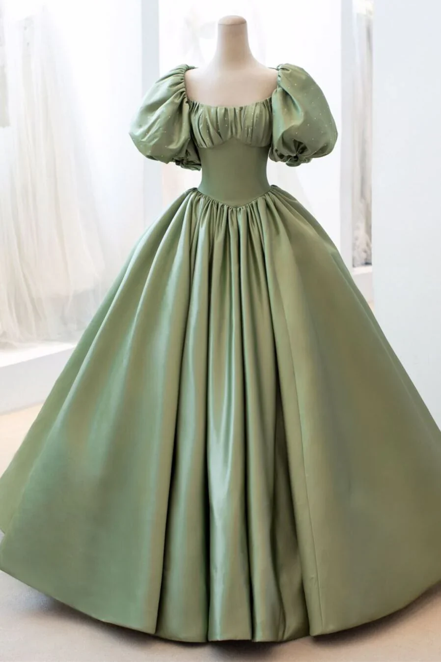 Princess ball gown dresses satin puffy sleeves quinceanera gown prom dress, evening dress cg22001
