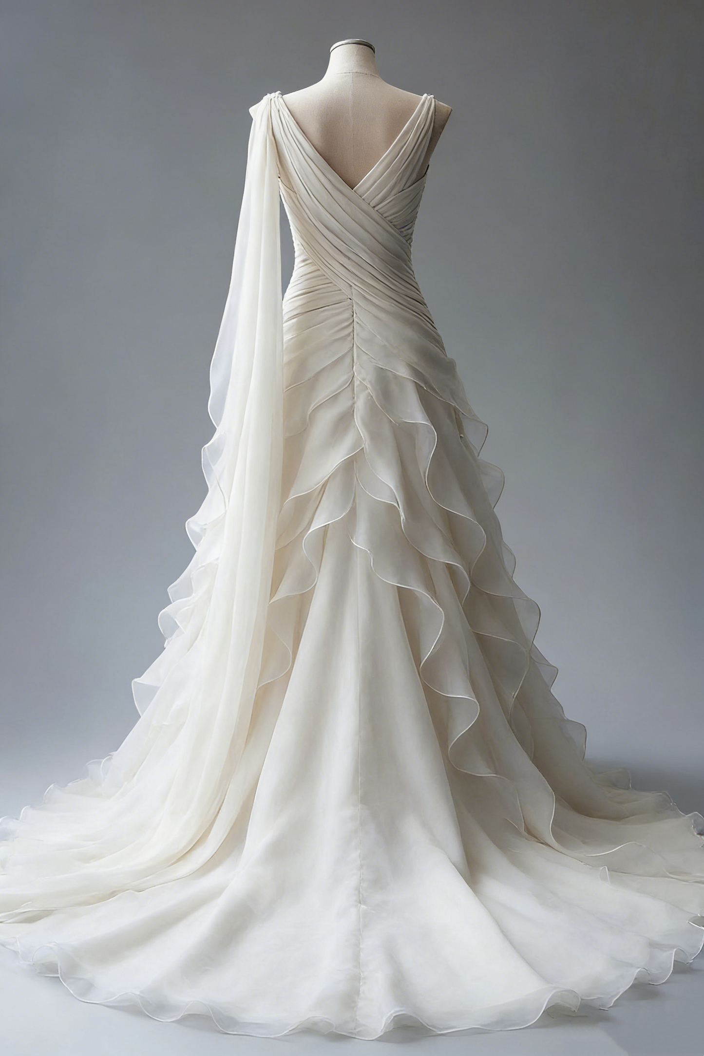 Elegant V Neck Ivory A-Line Layers Vintage Wedding Dress cg25395