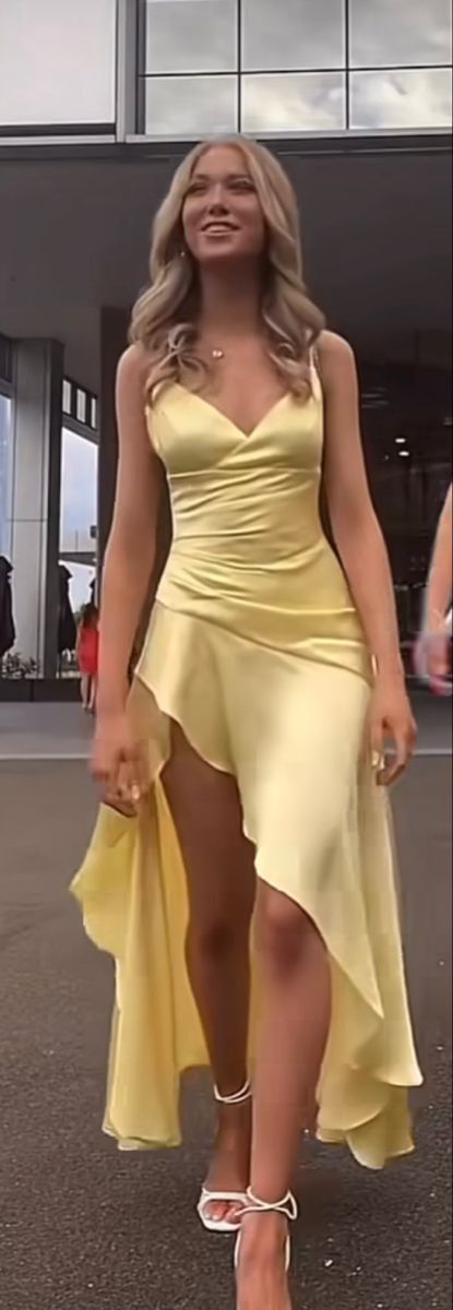 Yellow Evening Dress Sexy Prom Party Dress With Split    cg25643
