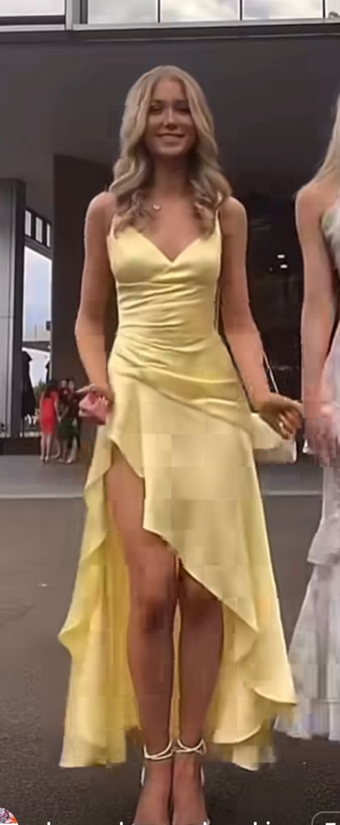 Yellow Evening Dress Sexy Prom Party Dress With Split    cg25643