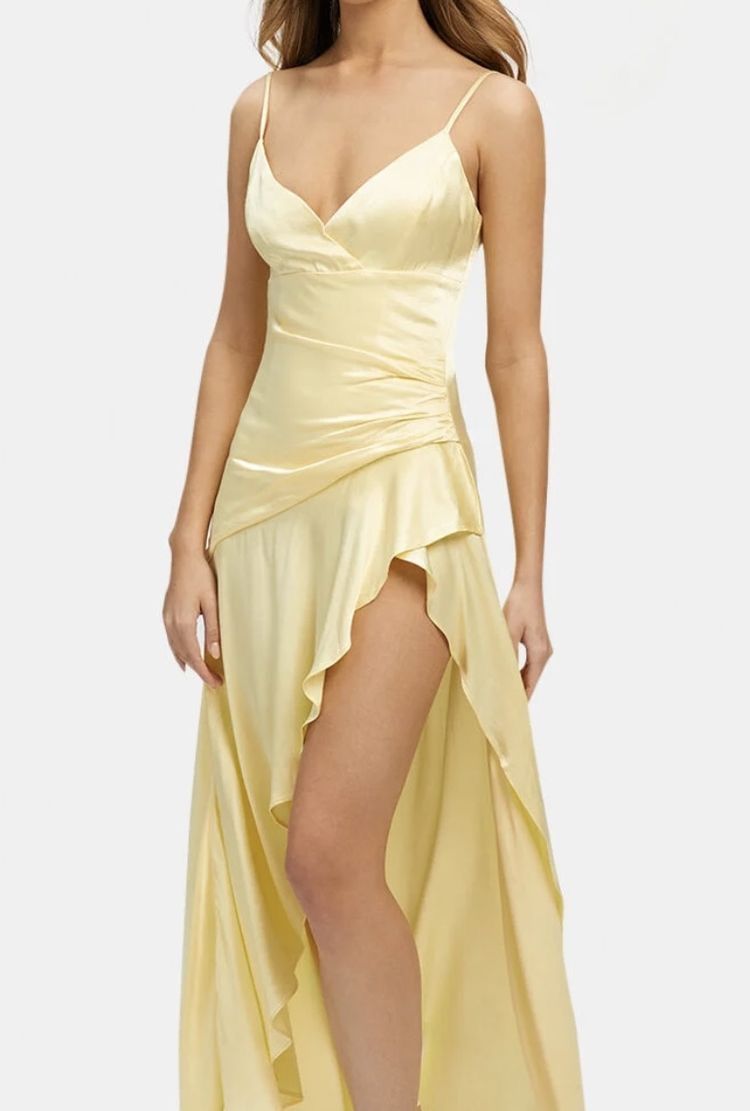 Yellow Evening Dress Sexy Prom Party Dress With Split    cg25643