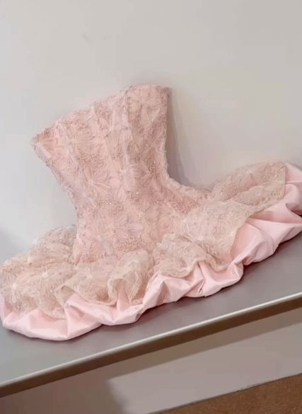 Pink Ball Gown Strapless Lace Short Homecoming Dress 17th Birthday Outfits  cg26080