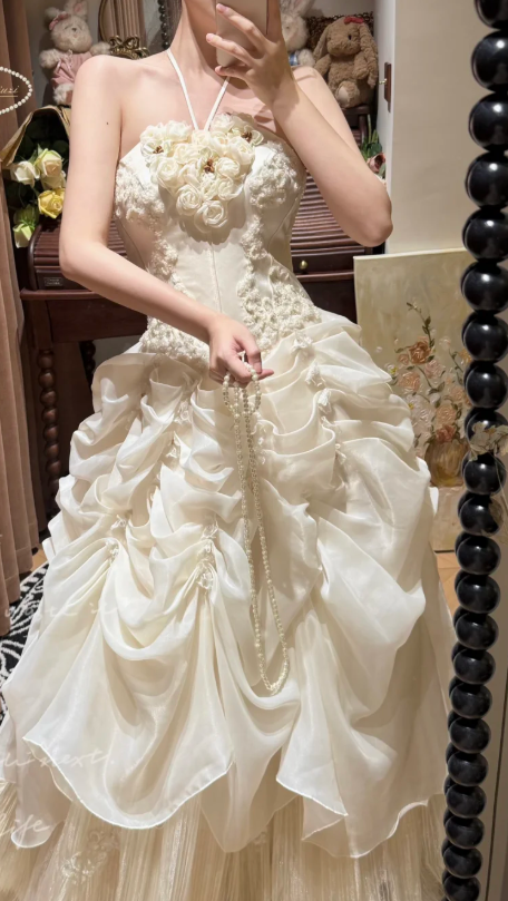 Organza Lace Vintage Wedding Dress Retro Prom Party Gowns cg26311