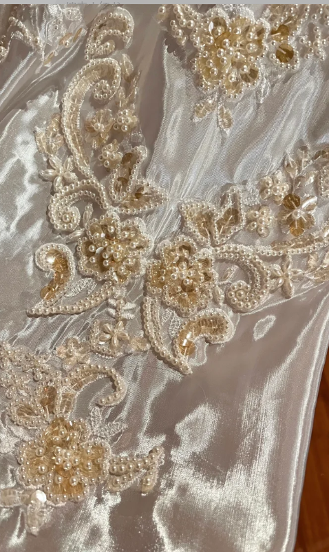 Satin Retro Pearls Wedding Dress Elegant 90s Vintage Prom Dress cg26304