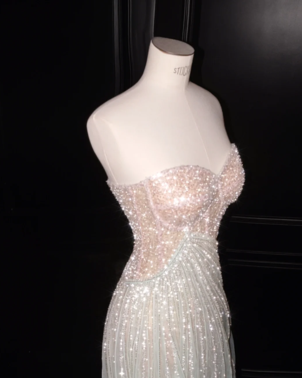 Champagne And Mint Green Shiny Prom Party Dress Classy Evening Dress cg26340