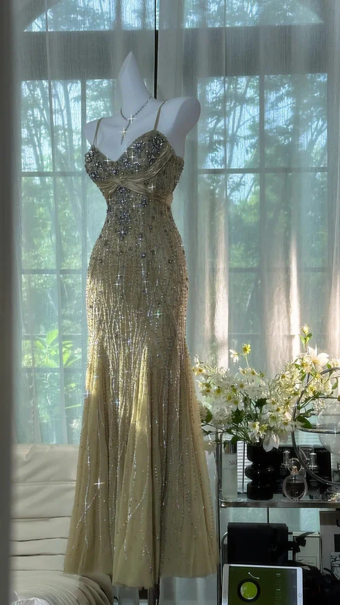 Straps Mermaid Tulle Beading Long Stunning Prom Dresses Elegant Formal Dresses cg26122