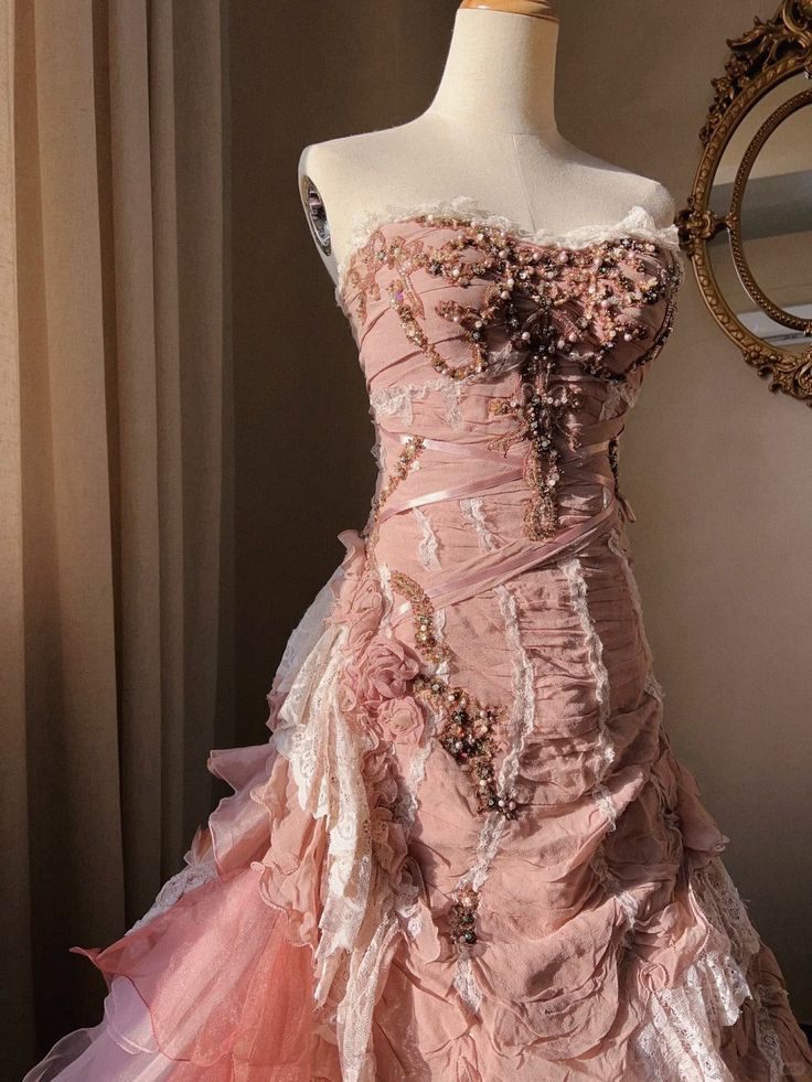 Pink Rose Slim Skirt Pleated French Lace Mermaid Wedding Dress cg26092