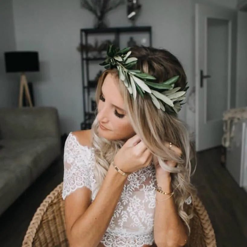 Boho Chic Lace Crop Chiffon Prom Dresses Two Piece Boho Wedding Dresses   cg9947