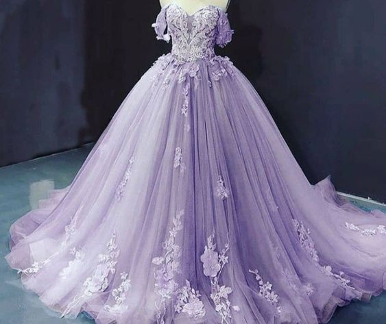 Lilac Quinceanera Dress Ball Gown Prom Dress ,Appliques Lace Birthday Party Dress cg24982