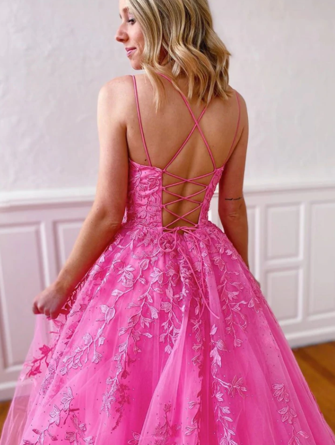 Straps Scoop A-Line Prom Dresses with Appliques cg21274