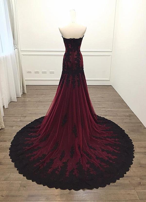 Long Sheath Sweetheart Black and Burgundy Evening prom Dress cg8844