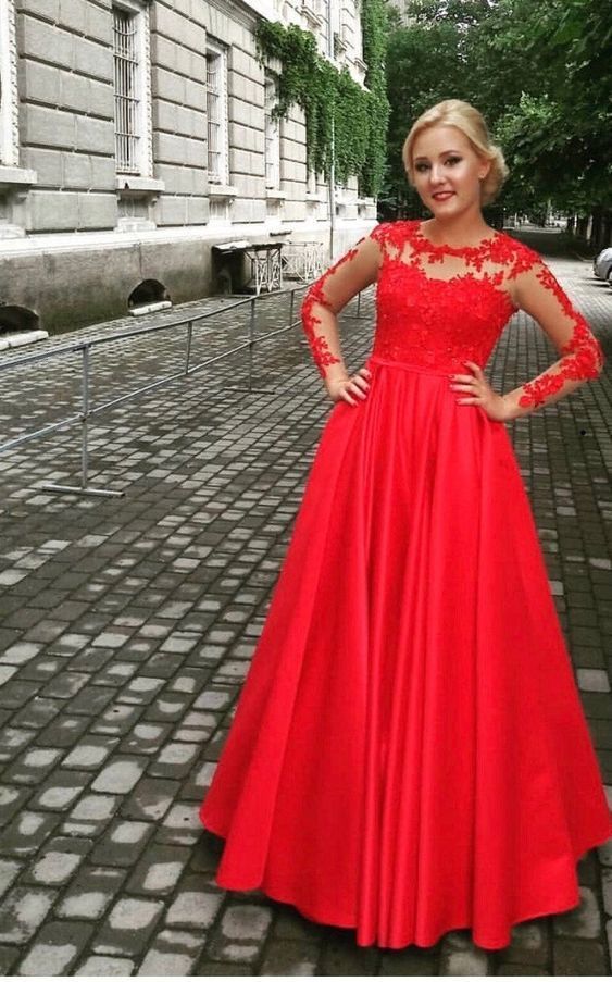Red Long Sleeve Evening Gown Dress Long Sleeves prom dress cg10001