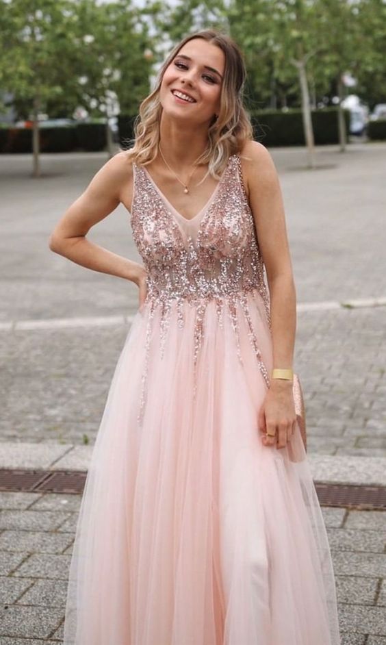 princess pink long prom dresses, chic a line prom gowns, a line prom dresses cg10036