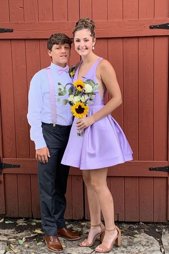 lavender satin A-line short homecoming dress cg10038