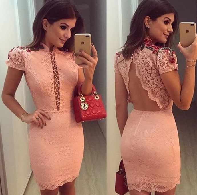 pink homecoming dress with cap sleeve cg10084